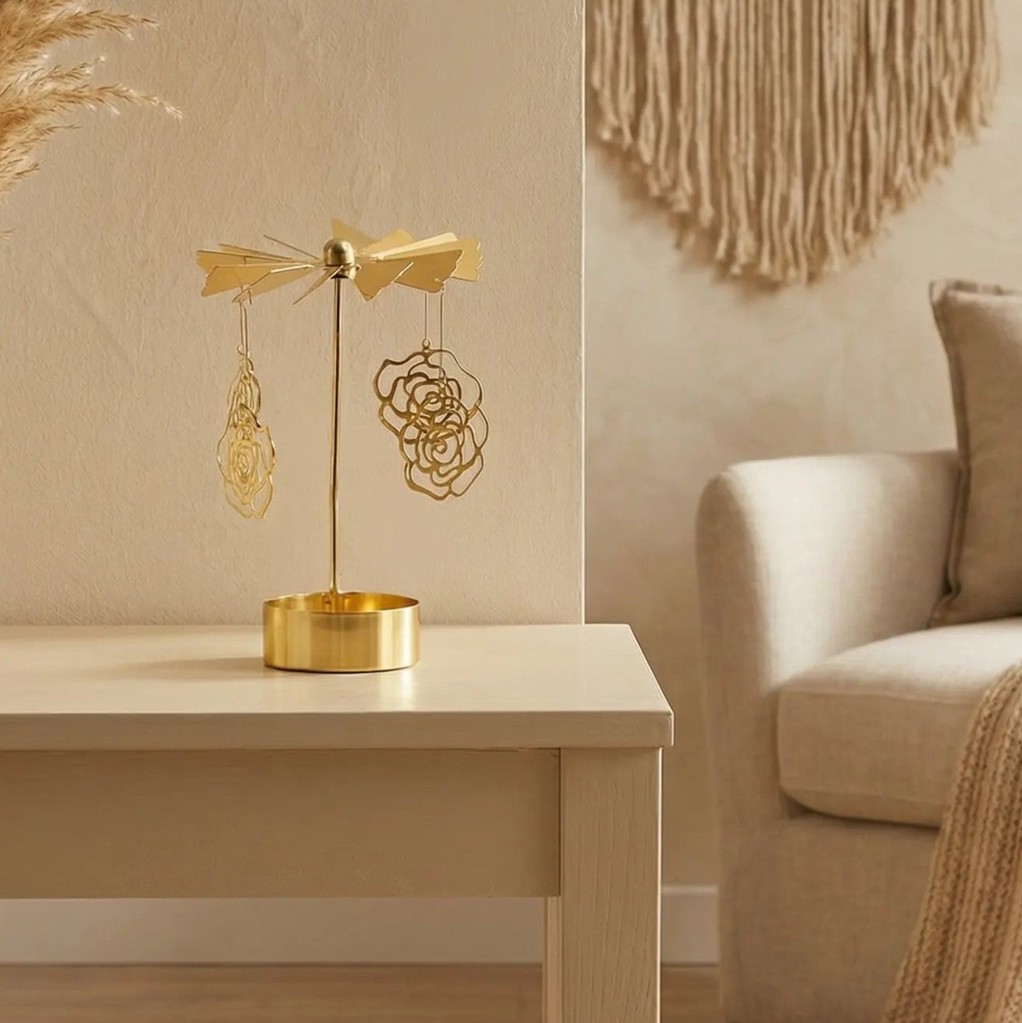 Isı İle Dönen Metal Mumluk –  Gül Modeli